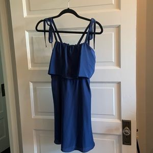 Royal blue mini dress with tie strap detail. By Parker